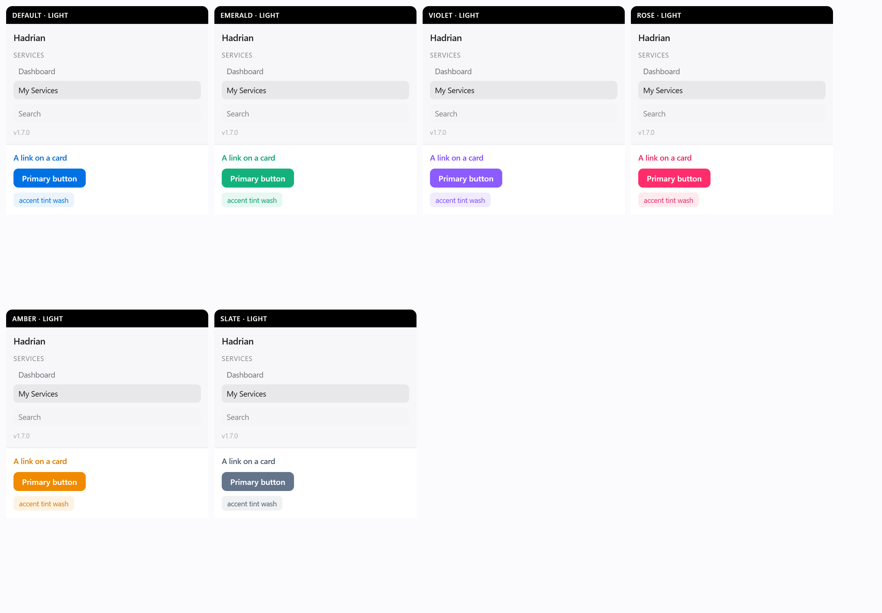 The same six presets rendered on real client-area components.